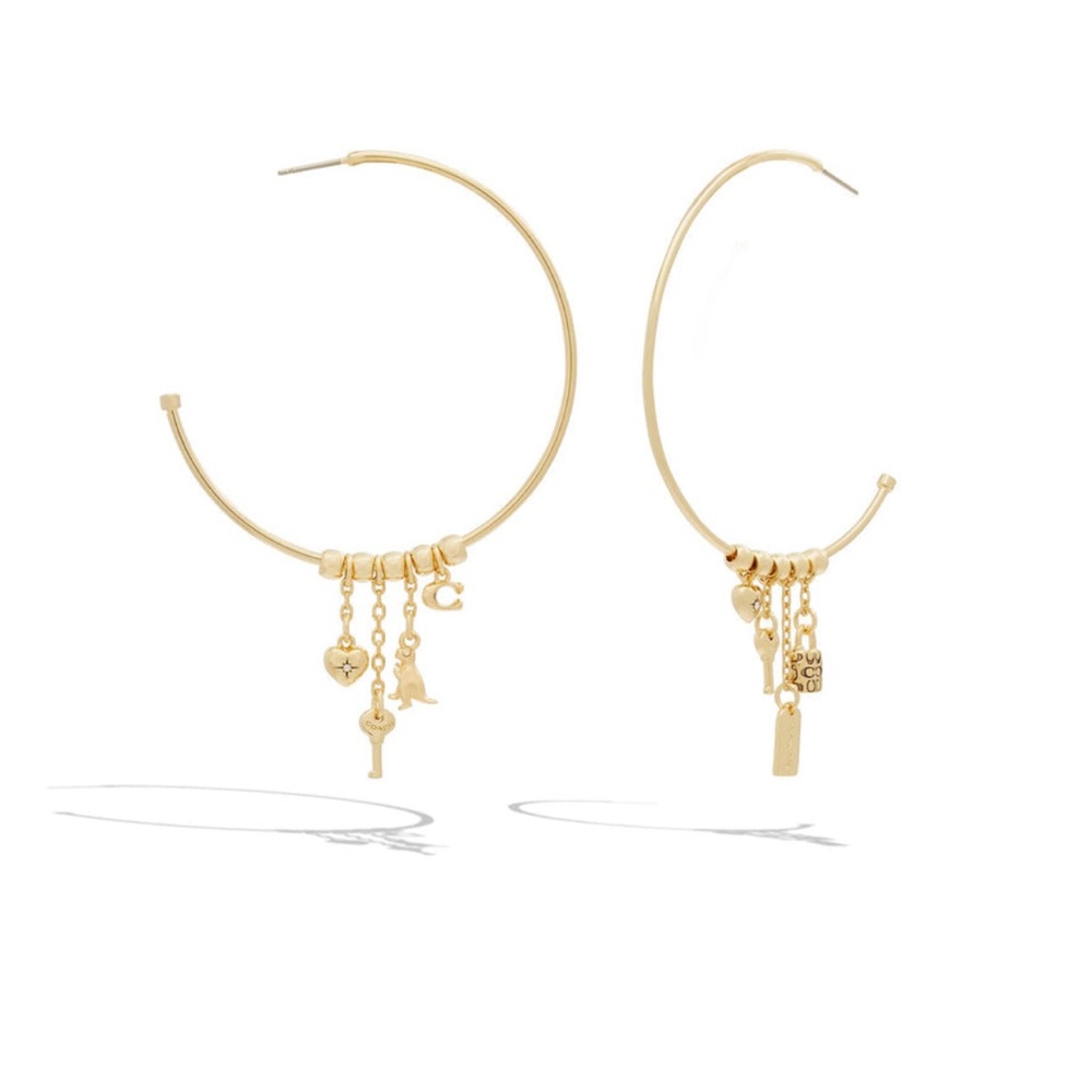 NWT Coach Elegant Gold Hoop Earrings with Charms